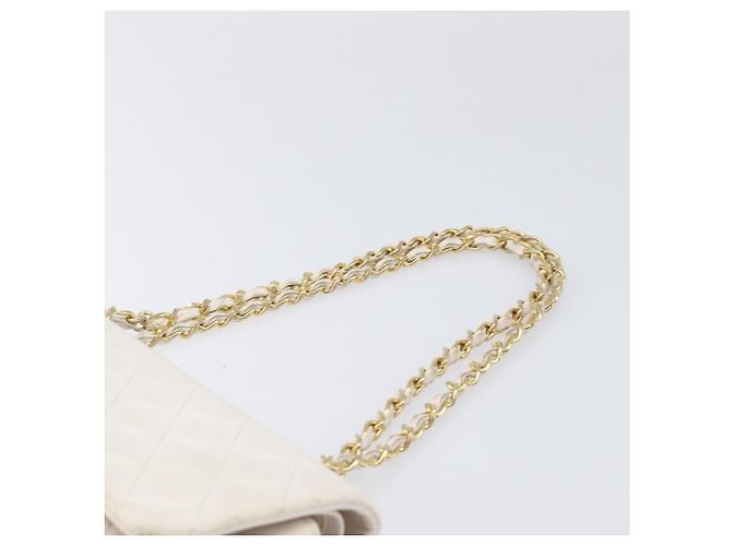 Borsa CHANEL Matelasse Double Flap Chain Bag Lamb Skin White Gold CC Auth 201534 Bianco D'oro - vista 9