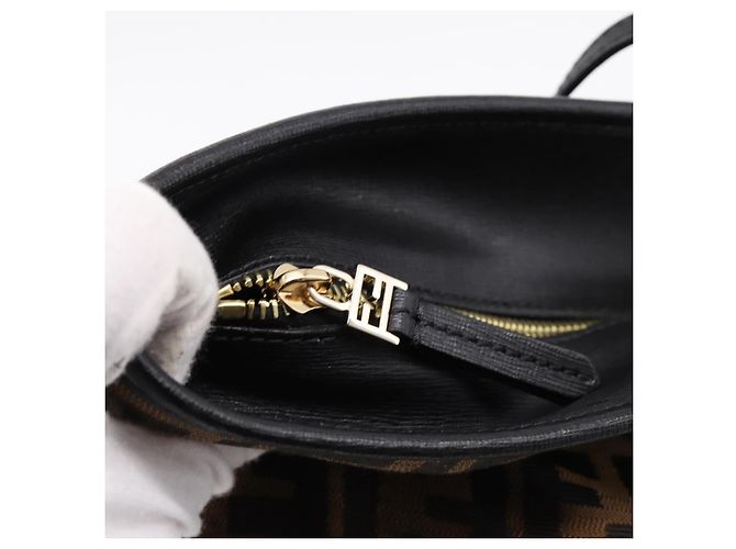 FENDI Zucca Canvas Tote Bag Schwarz Braun Auth 204873 - Ansicht 16
