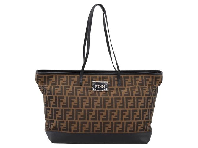 FENDI Zucca Canvas Tote Bag Schwarz Braun Auth 204873 - Ansicht 2