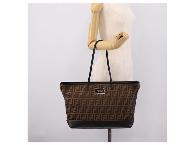 FENDI Zucca Canvas Tote Bag Schwarz Braun Auth 204873 - Ansicht 24