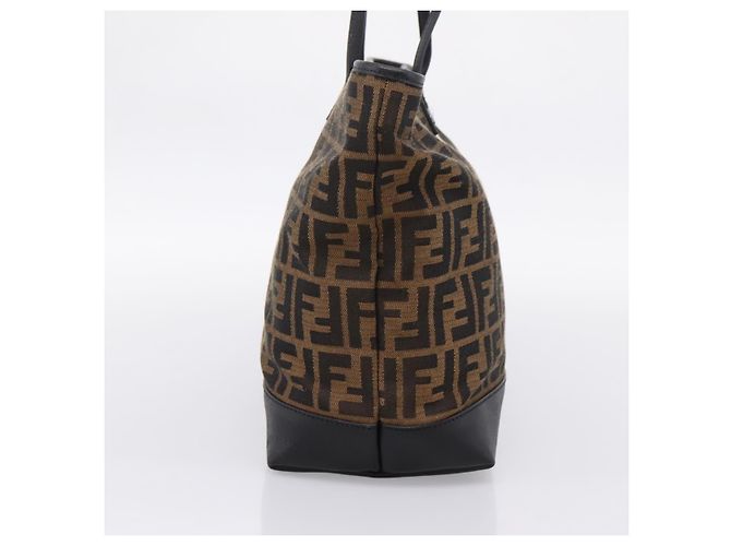 FENDI Zucca Canvas Tote Bag Schwarz Braun Auth 204873 - Ansicht 4