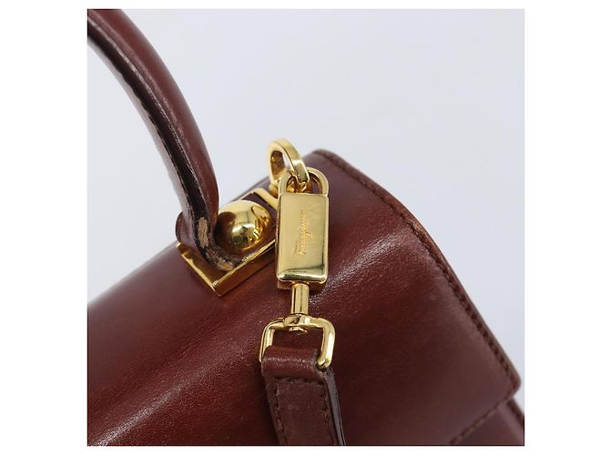 Borsa Salvatore Ferragamo Gancini in pelle 2way Brown Gold Auth LN168 - vista 19