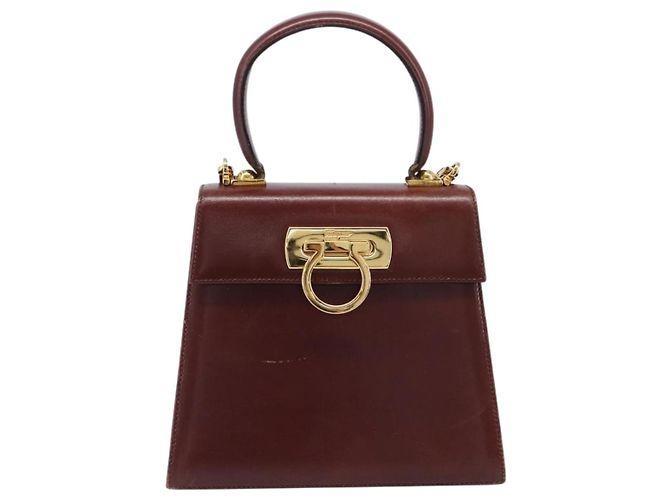 Borsa Salvatore Ferragamo Gancini in pelle 2way Brown Gold Auth LN168 - vista 2
