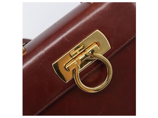 Borsa Salvatore Ferragamo Gancini in pelle 2way Brown Gold Auth LN168 - vista 20