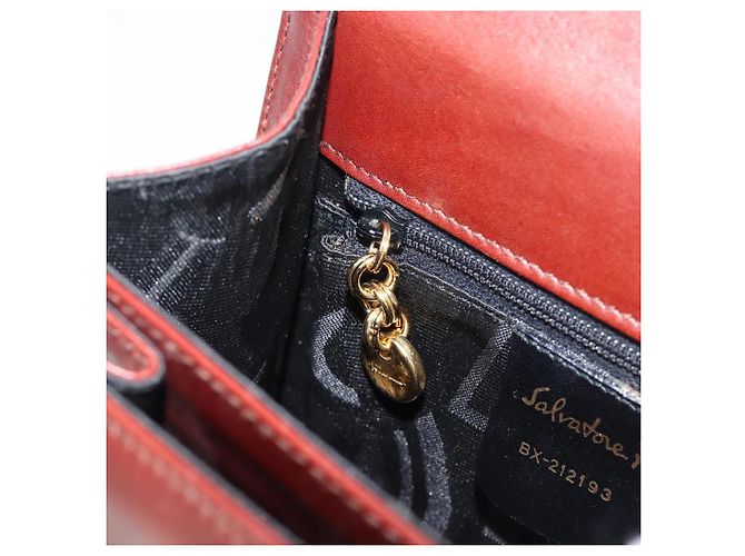 Borsa Salvatore Ferragamo Gancini in pelle 2way Brown Gold Auth LN168 - vista 27