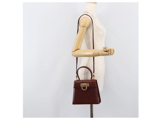 Borsa Salvatore Ferragamo Gancini in pelle 2way Brown Gold Auth LN168 - vista 30