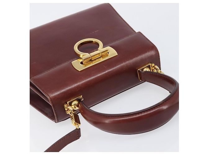 Borsa Salvatore Ferragamo Gancini in pelle 2way Brown Gold Auth LN168 - vista 6