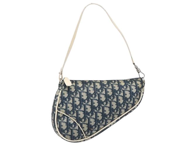 Pouch Saddle Christian Dior Trotter Canvas PVC Navy Silver Auth am12667A Argento Blu navy - vista 2
