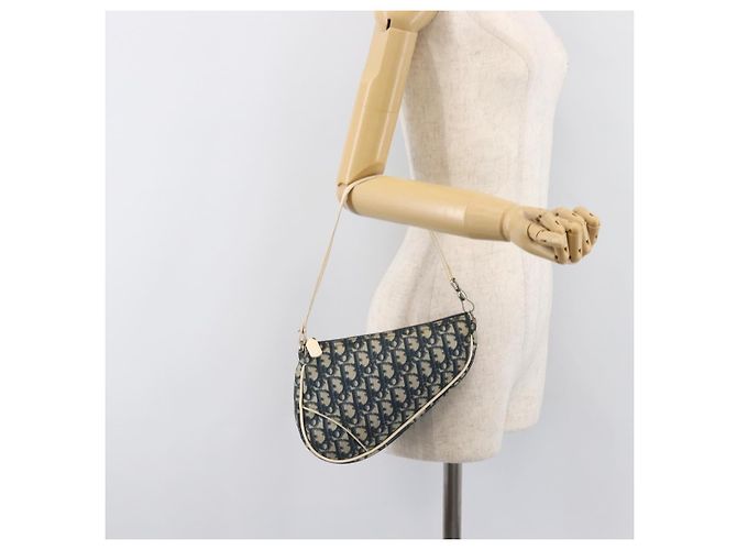 Pouch Saddle Christian Dior Trotter Canvas PVC Navy Silver Auth am12667A Argento Blu navy - vista 23