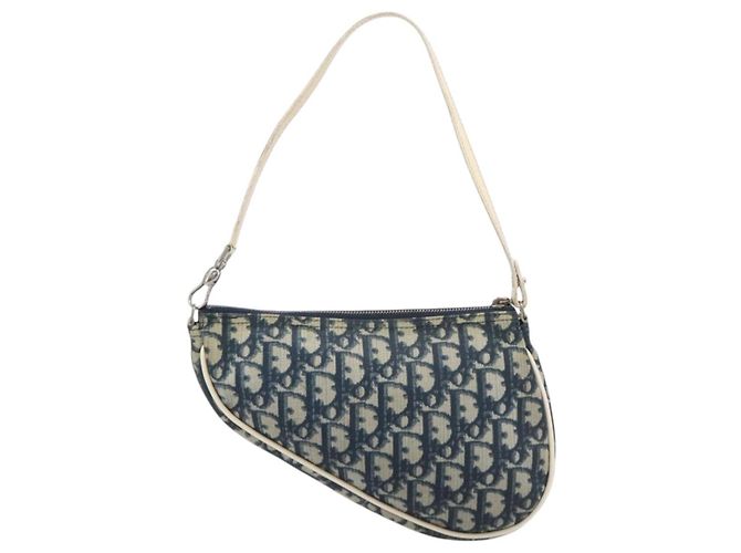 Pouch Saddle Christian Dior Trotter Canvas PVC Navy Silver Auth am12667A Argento Blu navy - vista 3