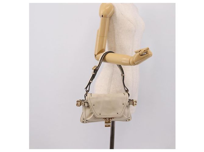 Chloé Borsa a tracolla Chloe Paddington in pelle Outlet White Gold Tone Auth BA15569V Bianco - vista 29