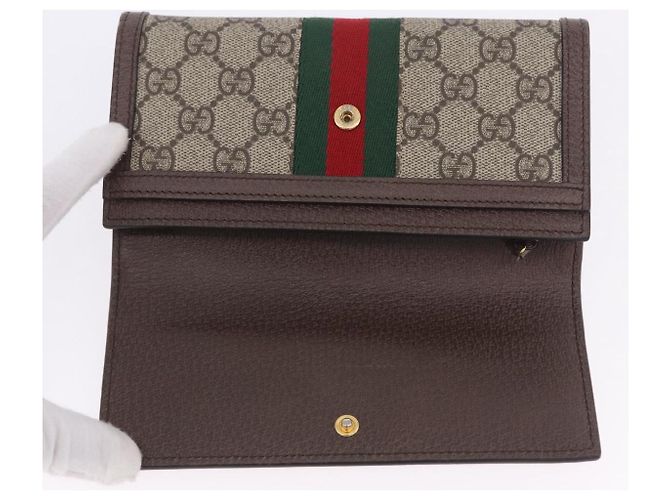 Cartera larga GUCCI GG Supreme PVC Beige Gold Auth 203095M Dorado - vista 13