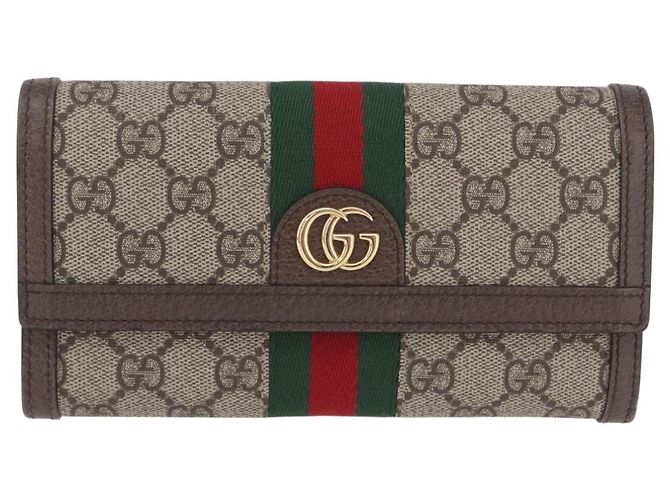 Cartera larga GUCCI GG Supreme PVC Beige Gold Auth 203095M Dorado - vista 2