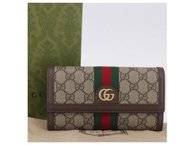 Cartera larga GUCCI GG Supreme PVC Beige Gold Auth 203095M Dorado - vista 23