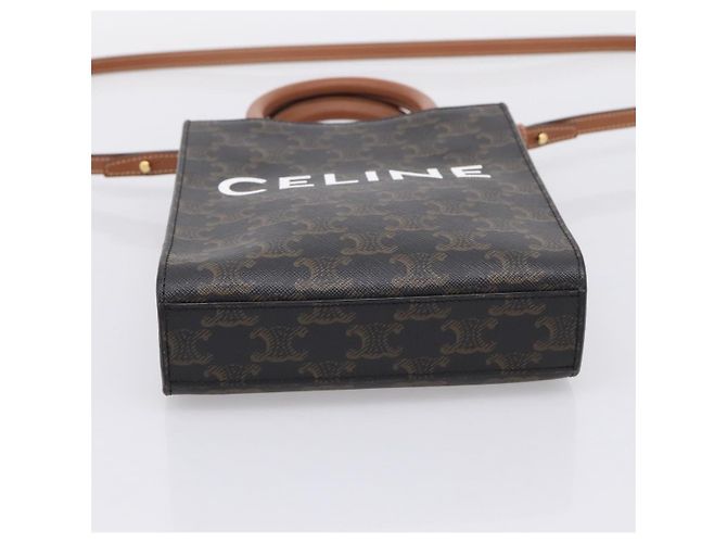 Céline CELINE Triomphe Mini Vertical Cabas Handtasche PVC 2way Schwarz Gold Auth 204764V Golden - Ansicht 11