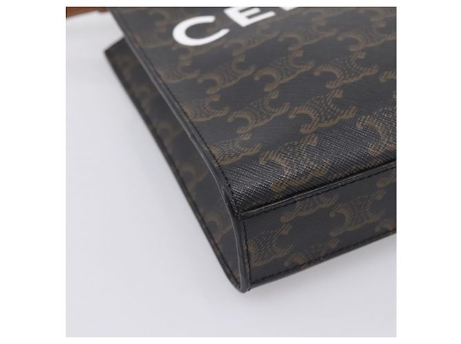Céline CELINE Triomphe Mini Vertical Cabas Handtasche PVC 2way Schwarz Gold Auth 204764V Golden - Ansicht 13