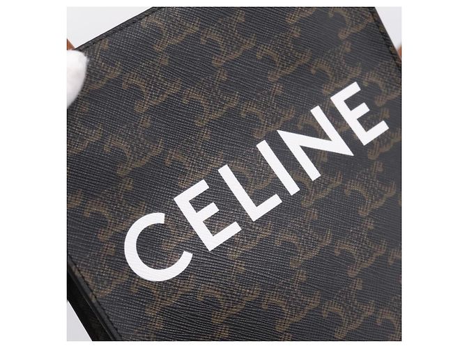 Céline CELINE Triomphe Mini Vertical Cabas Handtasche PVC 2way Schwarz Gold Auth 204764V Golden - Ansicht 16