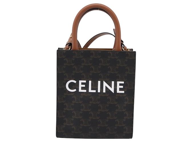 Céline CELINE Triomphe Mini Vertical Cabas Handtasche PVC 2way Schwarz Gold Auth 204764V Golden - Ansicht 2