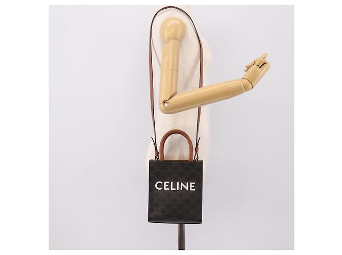 Céline CELINE Triomphe Mini Vertical Cabas Handtasche PVC 2way Schwarz Gold Auth 204764V Golden - Ansicht 21