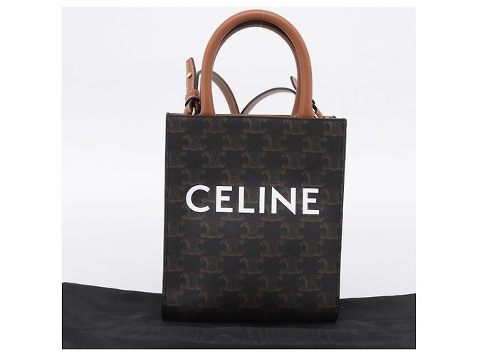 Céline CELINE Triomphe Mini Vertical Cabas Handtasche PVC 2way Schwarz Gold Auth 204764V Golden - Ansicht 22