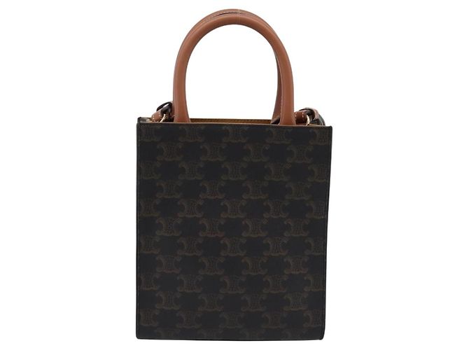 Céline CELINE Triomphe Mini Vertical Cabas Handtasche PVC 2way Schwarz Gold Auth 204764V Golden - Ansicht 3