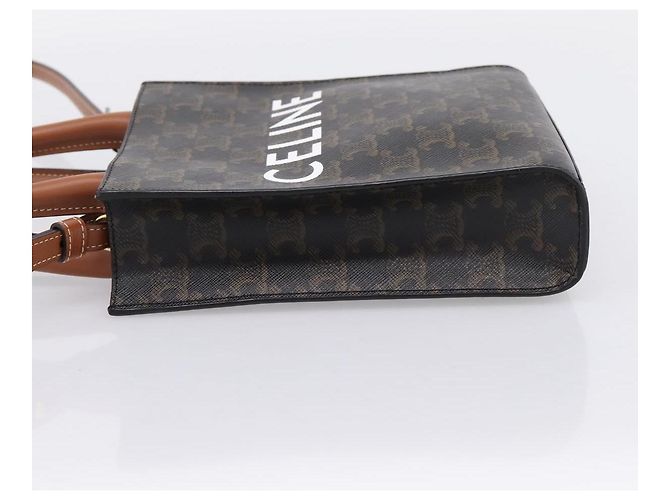 Céline CELINE Triomphe Mini Vertical Cabas Handtasche PVC 2way Schwarz Gold Auth 204764V Golden - Ansicht 4