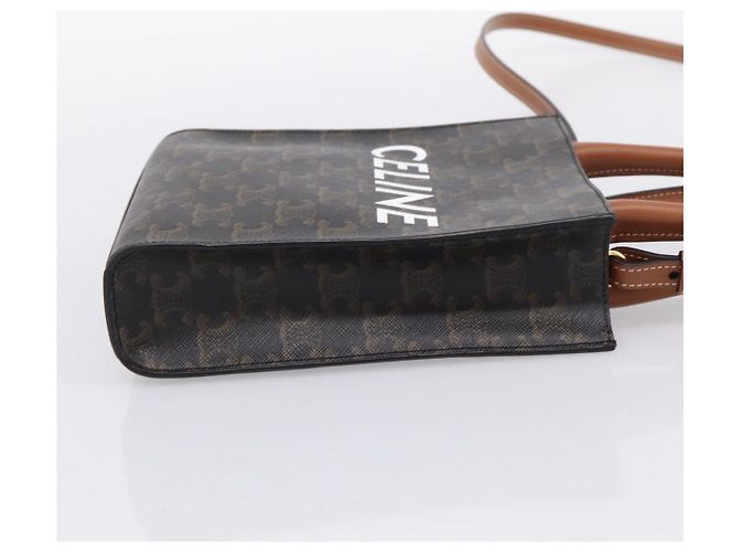 Céline CELINE Triomphe Mini Vertical Cabas Handtasche PVC 2way Schwarz Gold Auth 204764V Golden - Ansicht 5