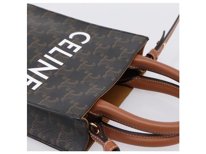 Céline CELINE Triomphe Mini Vertical Cabas Handtasche PVC 2way Schwarz Gold Auth 204764V Golden - Ansicht 6