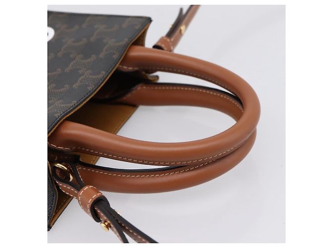 Céline CELINE Triomphe Mini Vertical Cabas Handtasche PVC 2way Schwarz Gold Auth 204764V Golden - Ansicht 7
