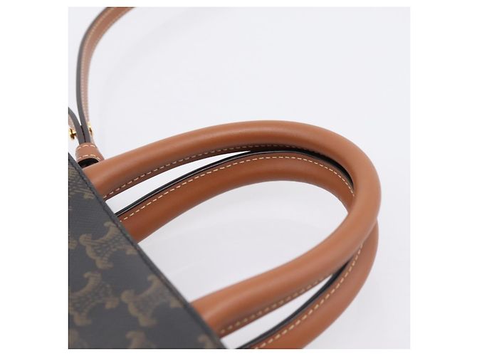 Céline CELINE Triomphe Mini Vertical Cabas Handtasche PVC 2way Schwarz Gold Auth 204764V Golden - Ansicht 8