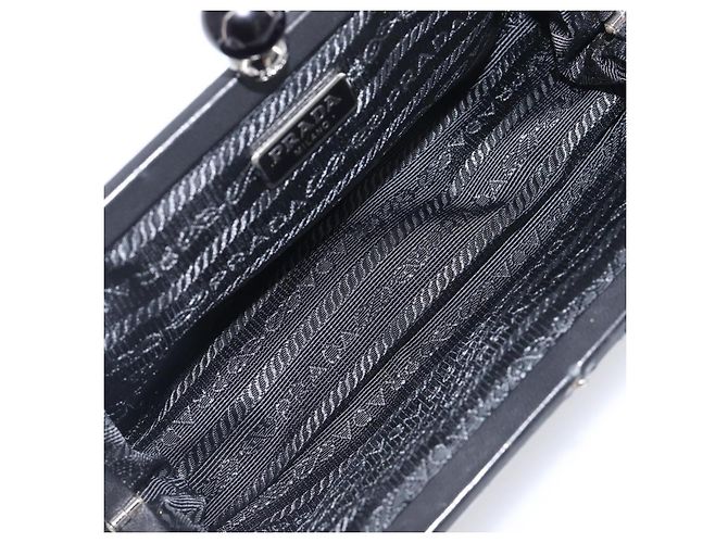 Beauty case arricciato PRADA in pelle nero argento Auth 204606V - vista 15