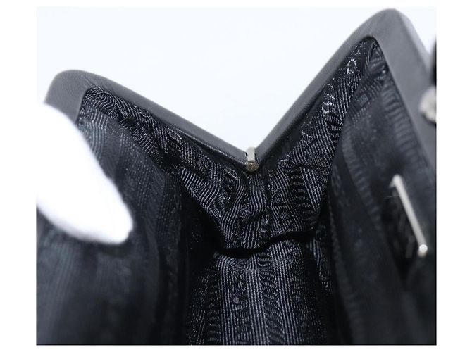 Beauty case arricciato PRADA in pelle nero argento Auth 204606V - vista 17