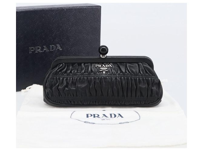 Beauty case arricciato PRADA in pelle nero argento Auth 204606V - vista 19