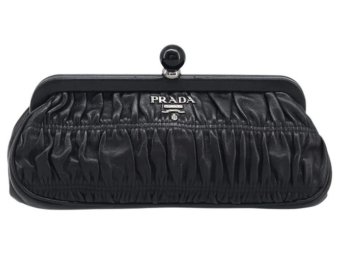 Beauty case arricciato PRADA in pelle nero argento Auth 204606V - vista 2