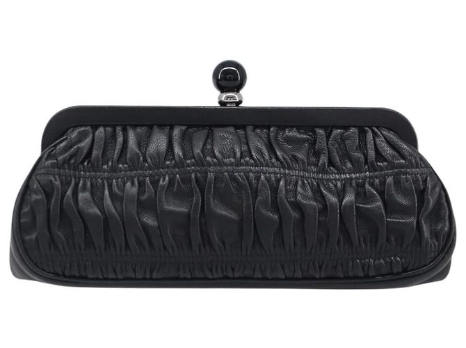 Beauty case arricciato PRADA in pelle nero argento Auth 204606V - vista 3
