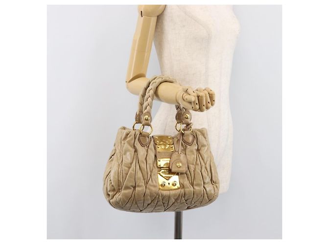 Borsa a mano Miu Miu Matelassé in pelle beige e oro autentica BA15801V D'oro - vista 29