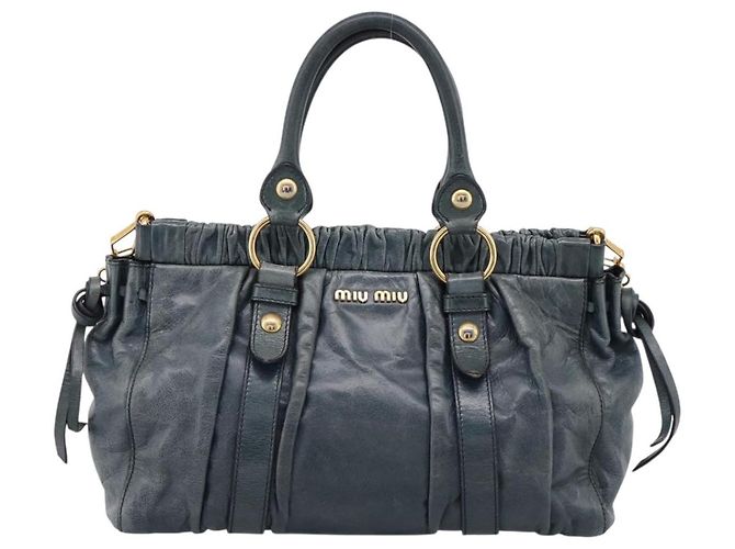 Bolsa Miu Miu em couro 2way azul tom dourado Auth 167595M - vista 2