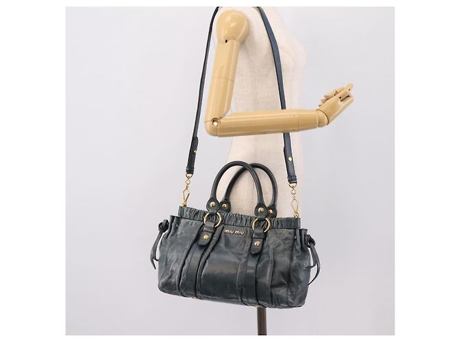 Bolsa Miu Miu em couro 2way azul tom dourado Auth 167595M - vista 25