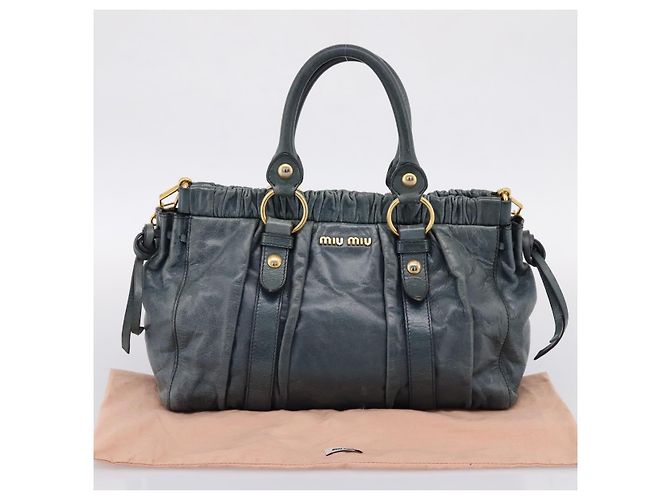 Bolsa Miu Miu em couro 2way azul tom dourado Auth 167595M - vista 26