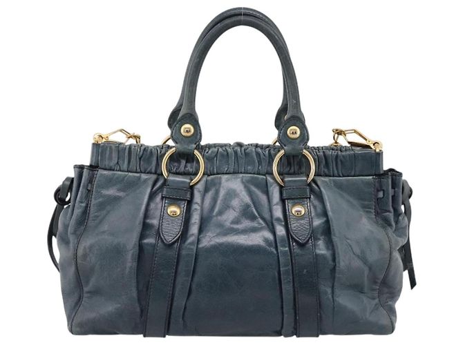 Bolsa Miu Miu em couro 2way azul tom dourado Auth 167595M - vista 3