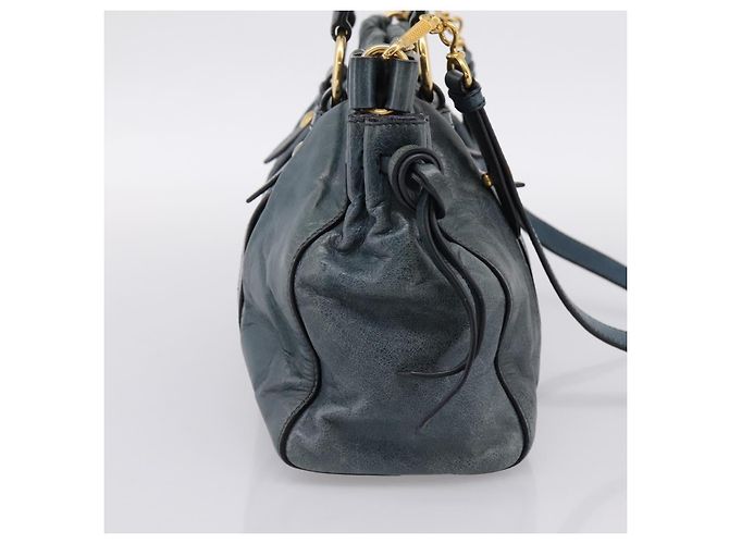 Bolsa Miu Miu em couro 2way azul tom dourado Auth 167595M - vista 4