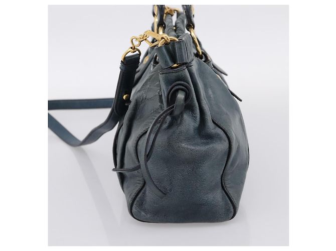 Bolsa Miu Miu em couro 2way azul tom dourado Auth 167595M - vista 5