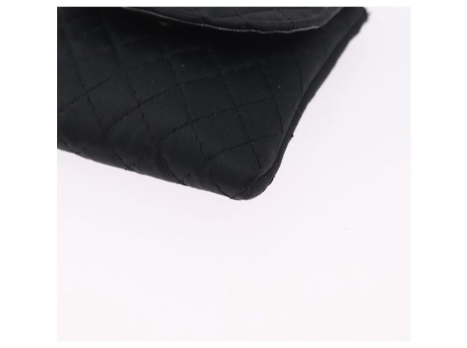 CHANEL Matelasse Chain Shoulder Pouch Satin Black Gold Tone CC Auth 201248 Negro - vista 11