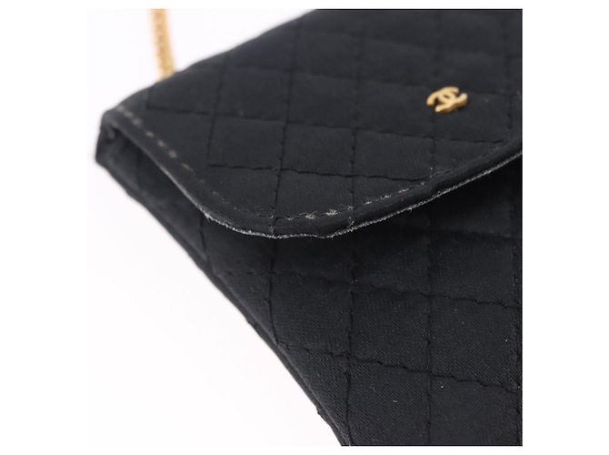 CHANEL Matelasse Chain Shoulder Pouch Satin Black Gold Tone CC Auth 201248 Negro - vista 14