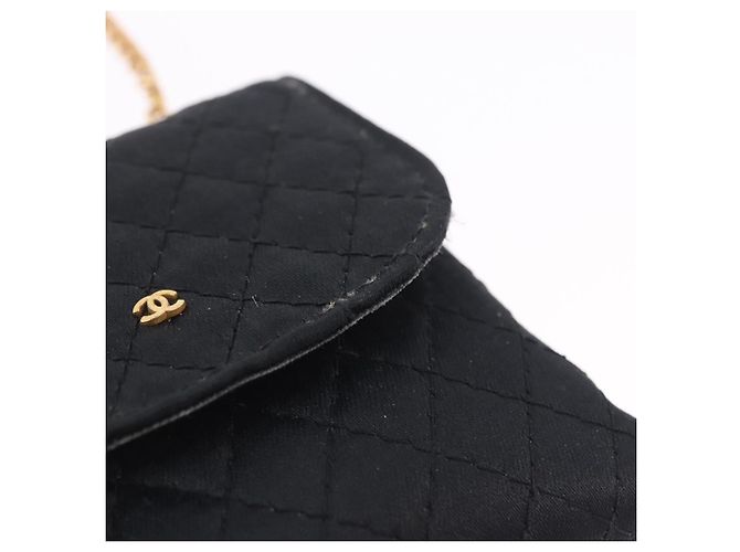 CHANEL Matelasse Chain Shoulder Pouch Satin Black Gold Tone CC Auth 201248 Negro - vista 15
