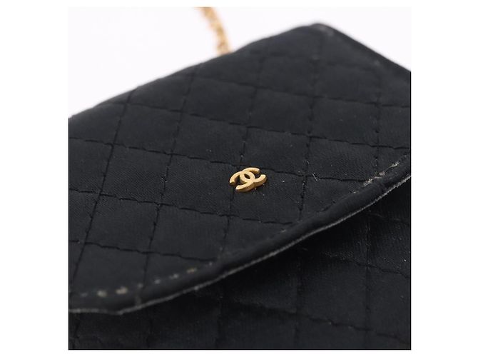 CHANEL Matelasse Chain Shoulder Pouch Satin Black Gold Tone CC Auth 201248 Negro - vista 16
