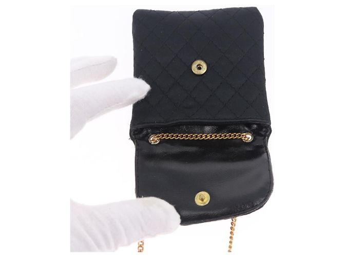CHANEL Matelasse Chain Shoulder Pouch Satin Black Gold Tone CC Auth 201248 Negro - vista 17