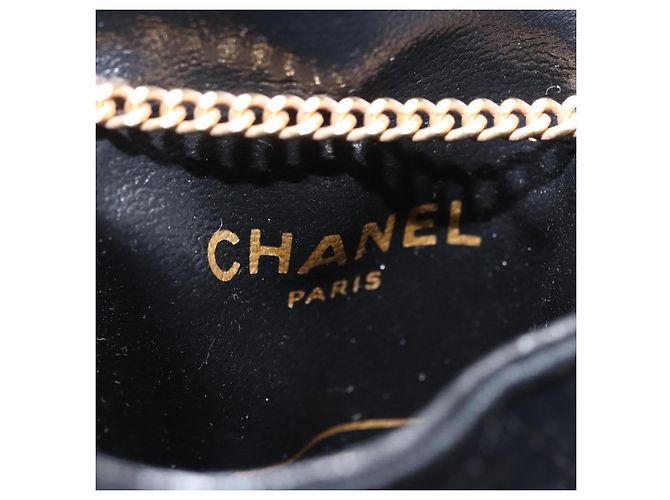 CHANEL Matelasse Chain Shoulder Pouch Satin Black Gold Tone CC Auth 201248 Negro - vista 18