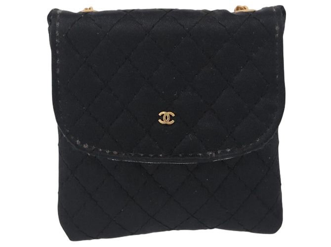 CHANEL Matelasse Chain Shoulder Pouch Satin Black Gold Tone CC Auth 201248 Negro - vista 2