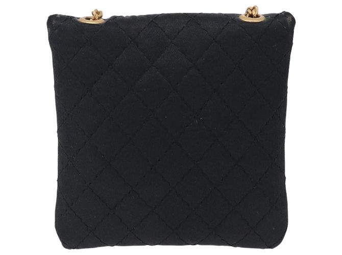 CHANEL Matelasse Chain Shoulder Pouch Satin Black Gold Tone CC Auth 201248 Negro - vista 3